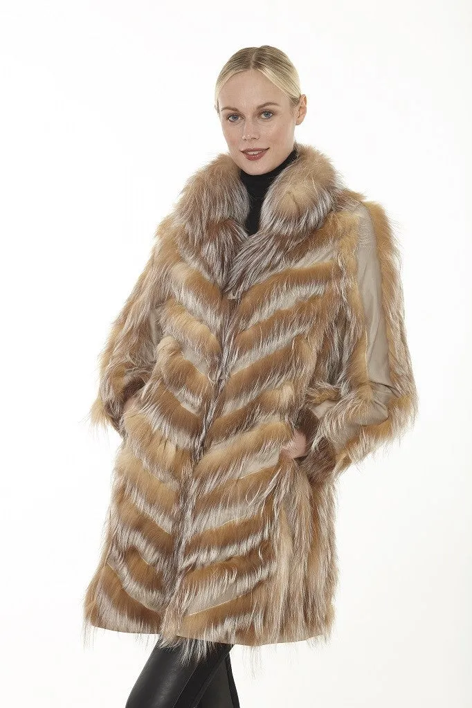 Linda Richards Reversible Genuine Fox 3/4 Chevron Coat 9499 | Golden