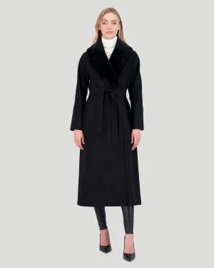 Loro Piana Wool Short Coat with Select Shearling Lamb Collar