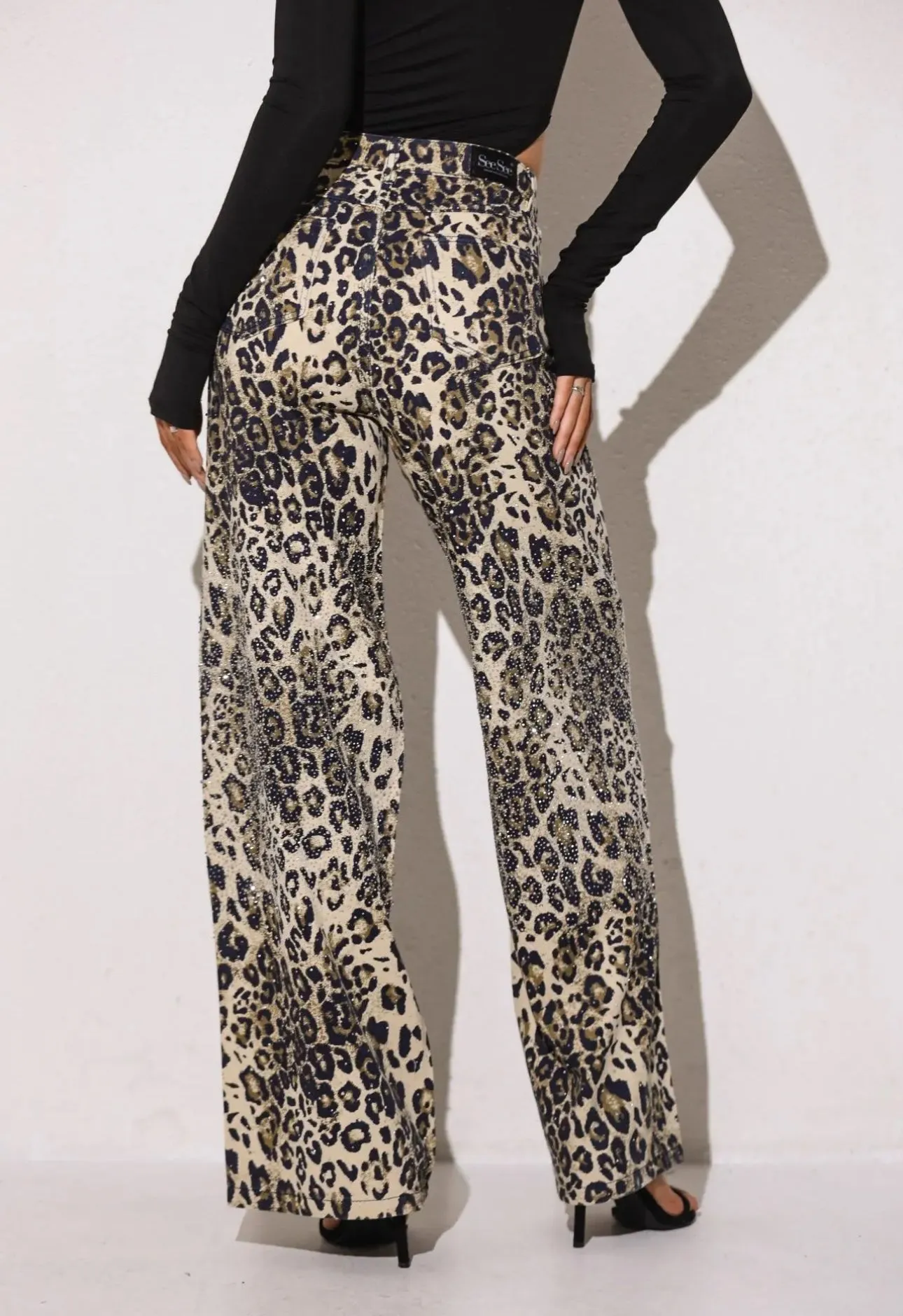 Louan Leopard diamonte wide leg jeans