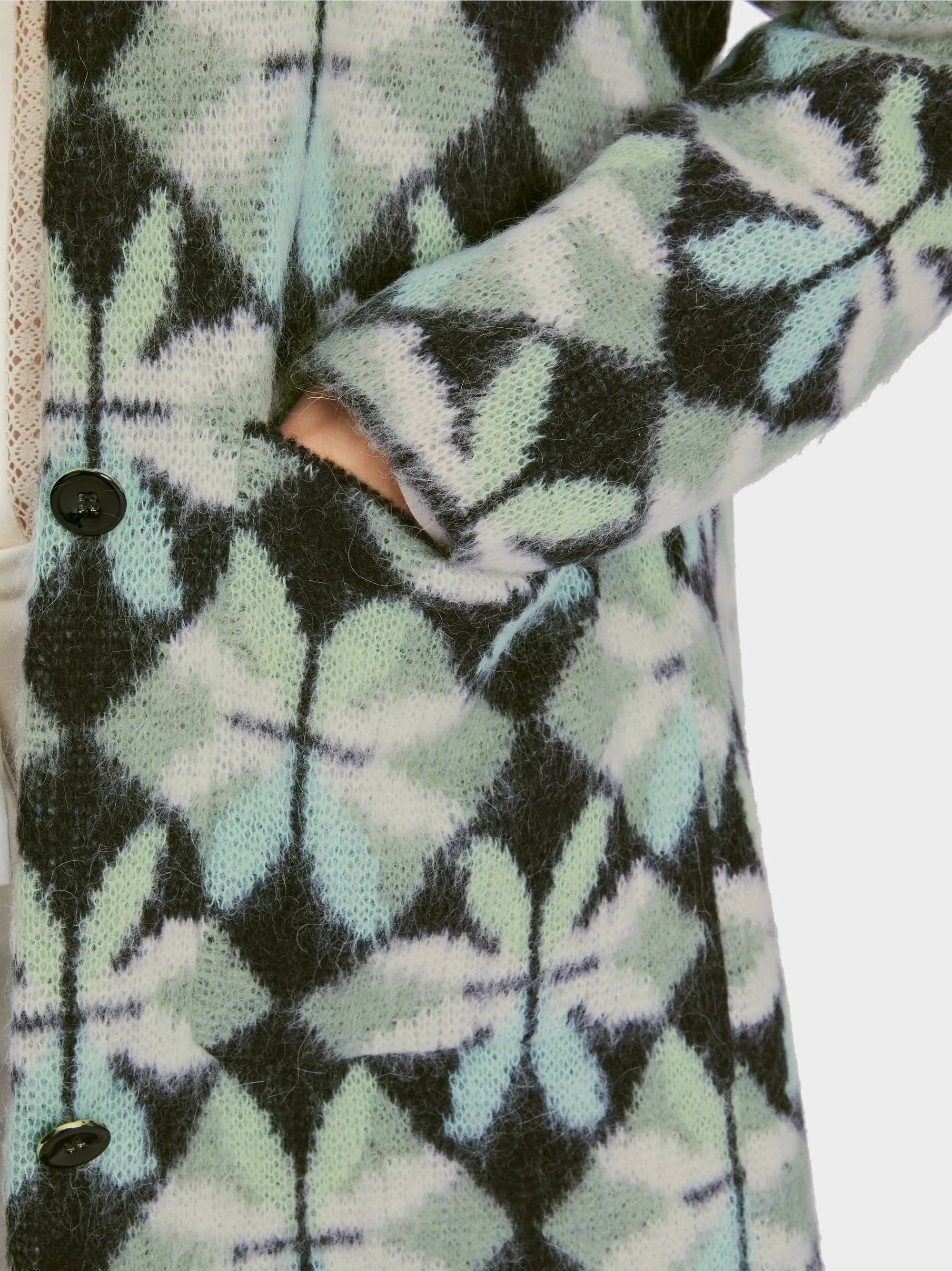 Marc Cain Knit Wool Mix Coat Abstract Print