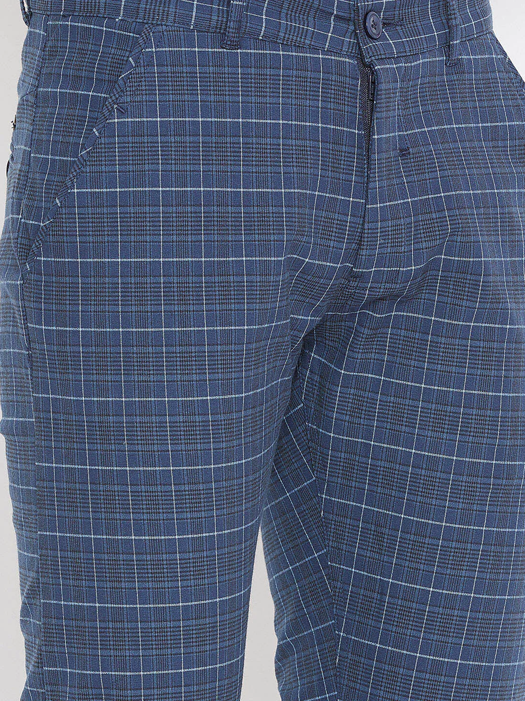 Men Blue Relaxed Fit Casual Checked Chinos