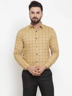 Men's Beige Cotton Checked Formal Shirts ( SF 742Rust ) - Jainish