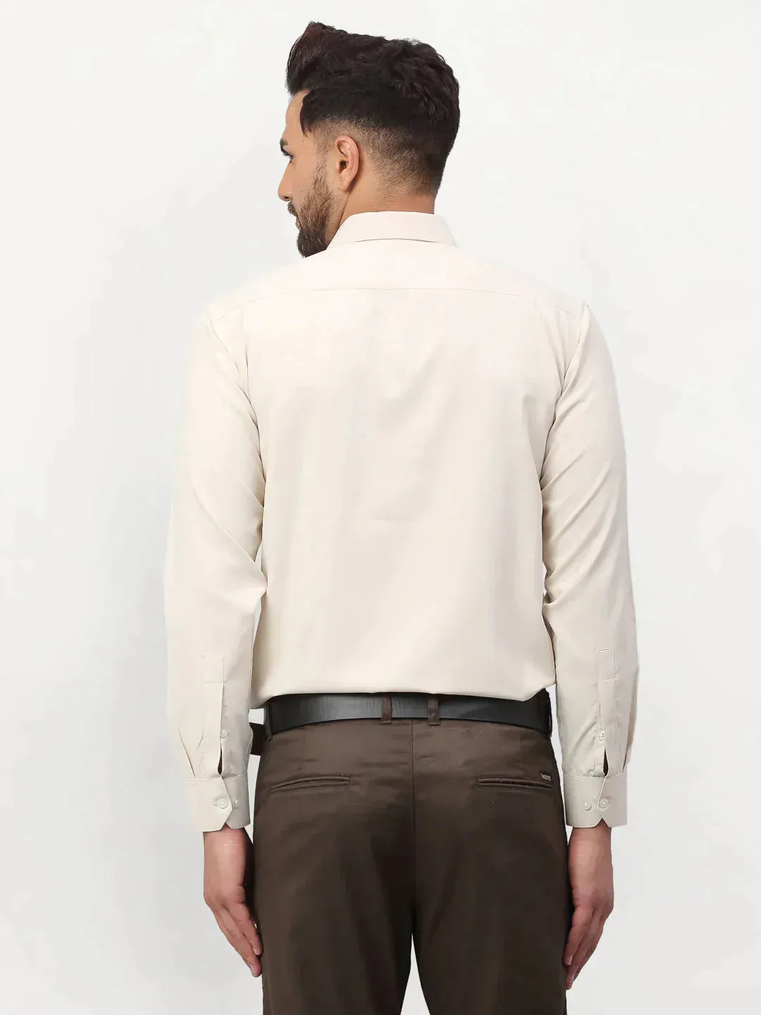 Men's Beige Solid Formal Shirts - Taantav