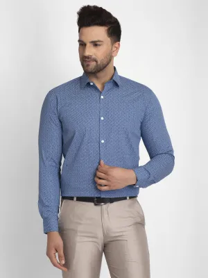 Men's Blue Cotton Printed Formal Shirts ( SF 428Blue ) - Jainish