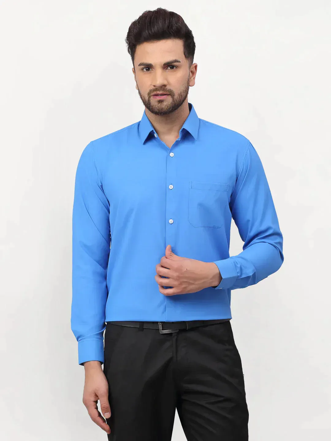 Men's Blue Solid Formal Shirts - Taantav