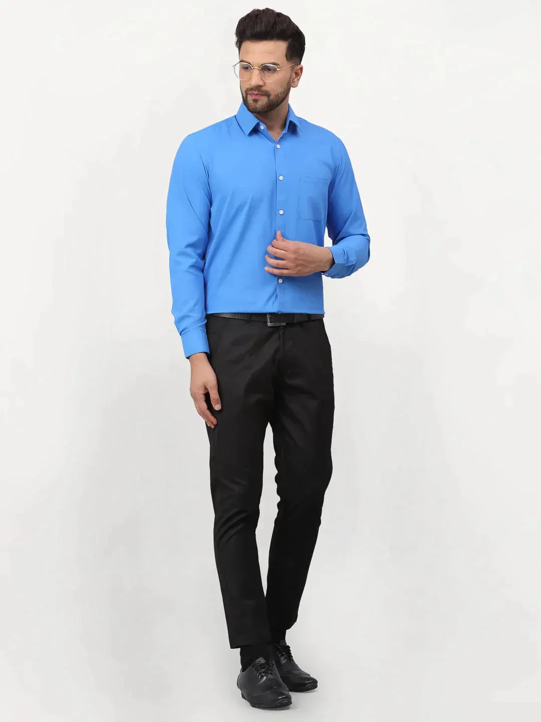 Men's Blue Solid Formal Shirts - Taantav