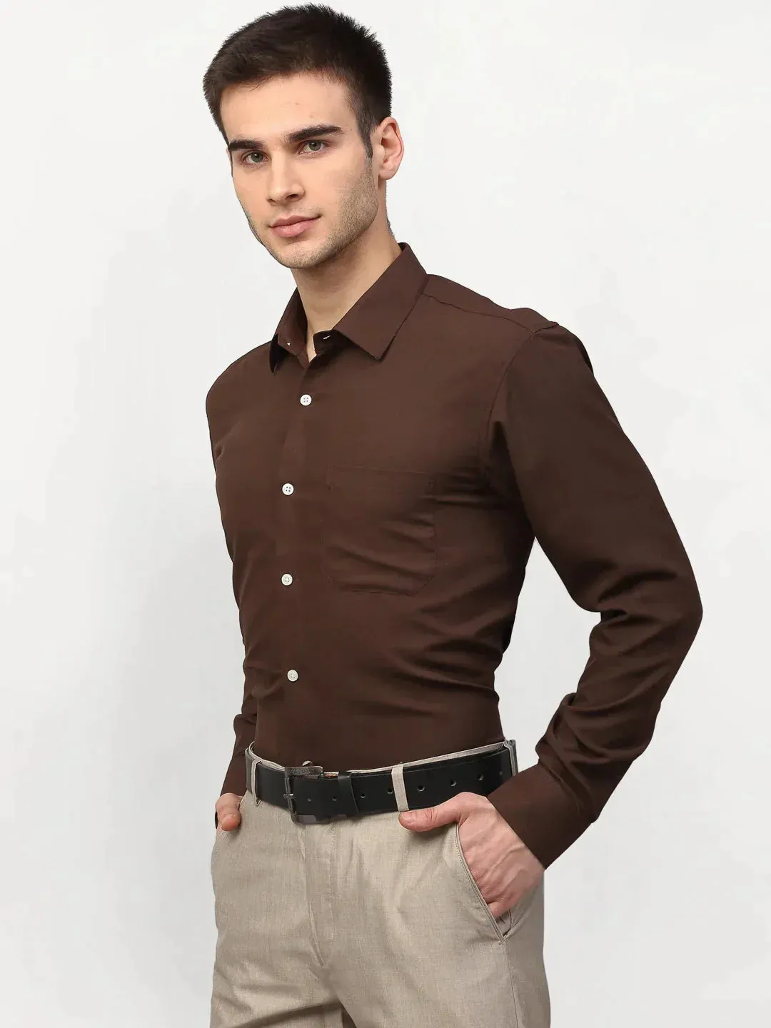 Men's Brown Solid Formal Shirts - Taantav