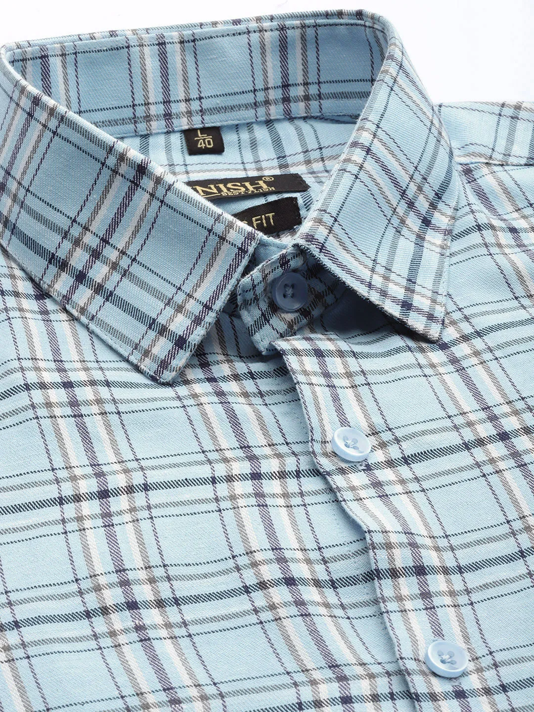 Men's Cotton Checked Formal Shirts ( SF 791Sky ) - Jainish