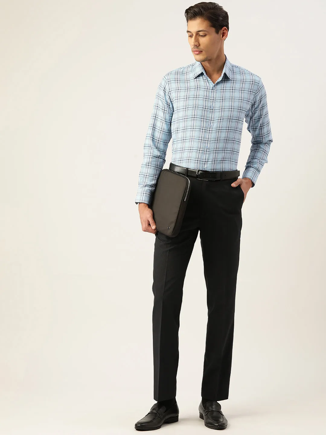 Men's Cotton Checked Formal Shirts ( SF 791Sky ) - Jainish