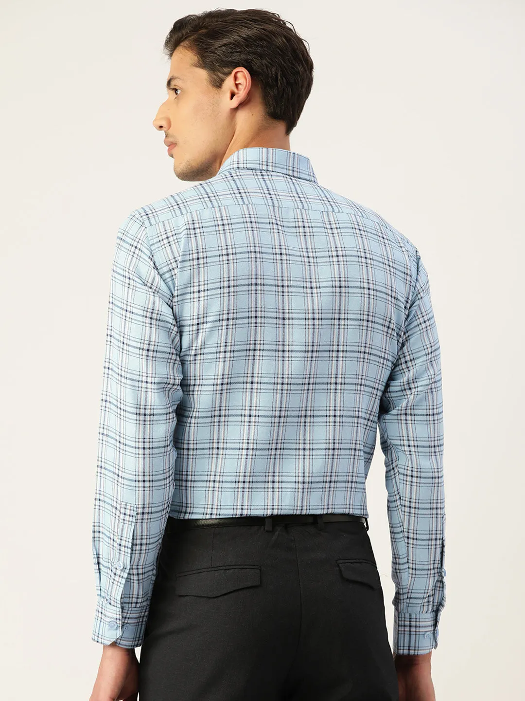 Men's Cotton Checked Formal Shirts ( SF 791Sky ) - Jainish