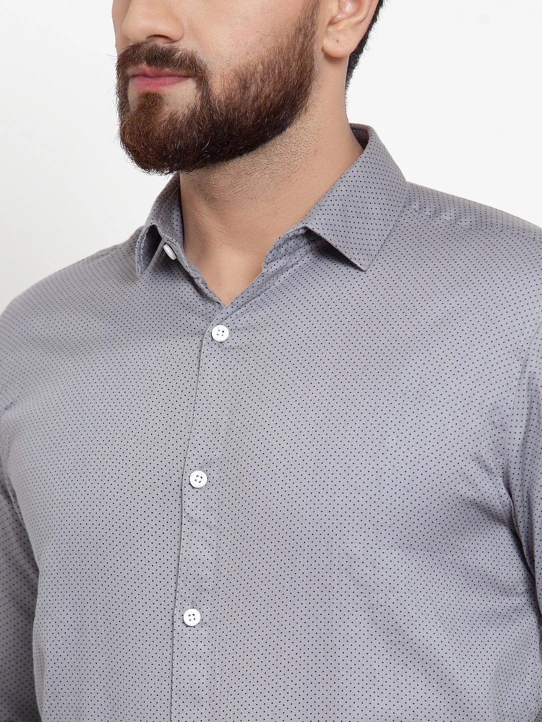 Men's Grey Cotton Polka Dots Formal Shirts ( SF 736Grey ) - Jainish