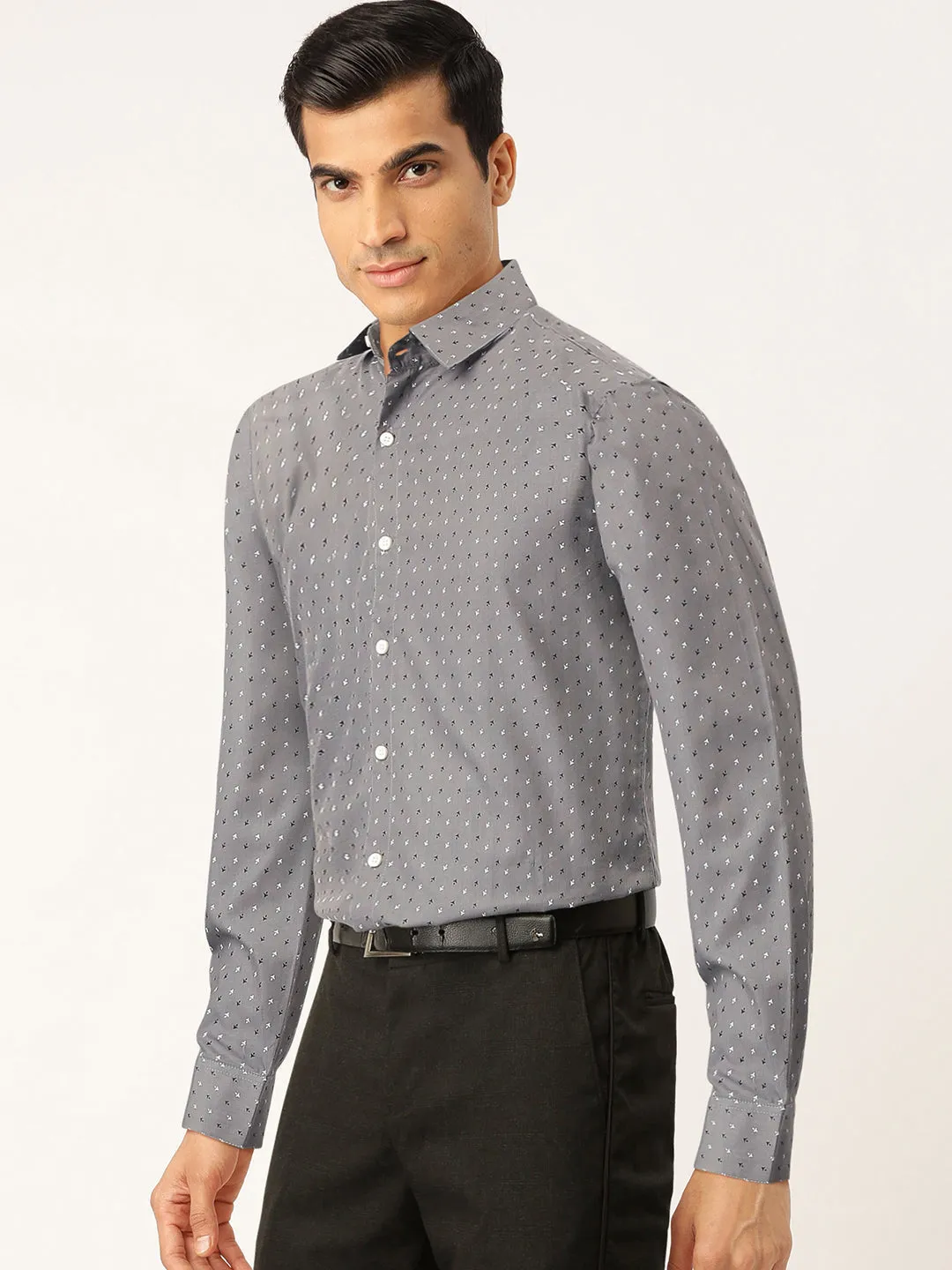 Men's Grey Cotton Printed Formal Shirts ( SF 716Grey ) - Jainish