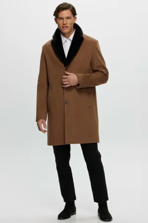 Men's Loro Piana Wool Short Coat with Select Shearling Lamb Collar