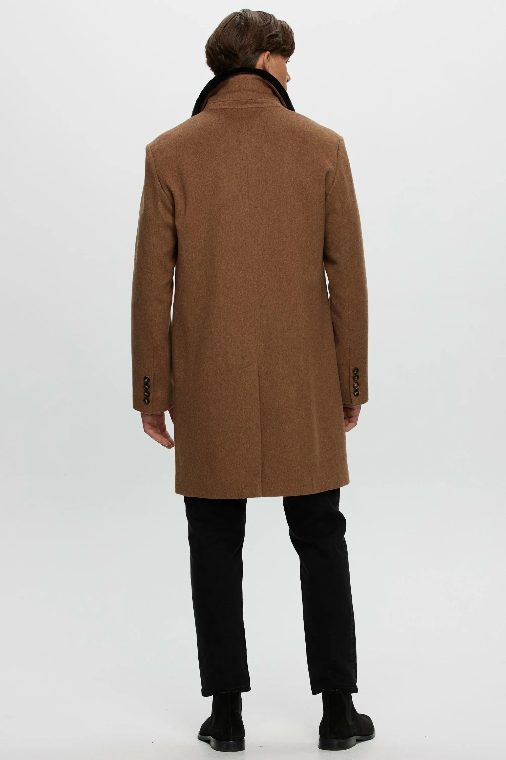 Men's Loro Piana Wool Short Coat with Select Shearling Lamb Collar