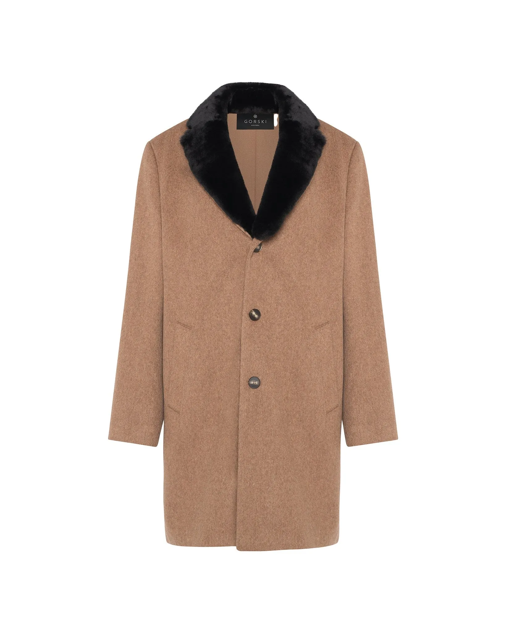 Men's Loro Piana Wool Short Coat with Select Shearling Lamb Collar