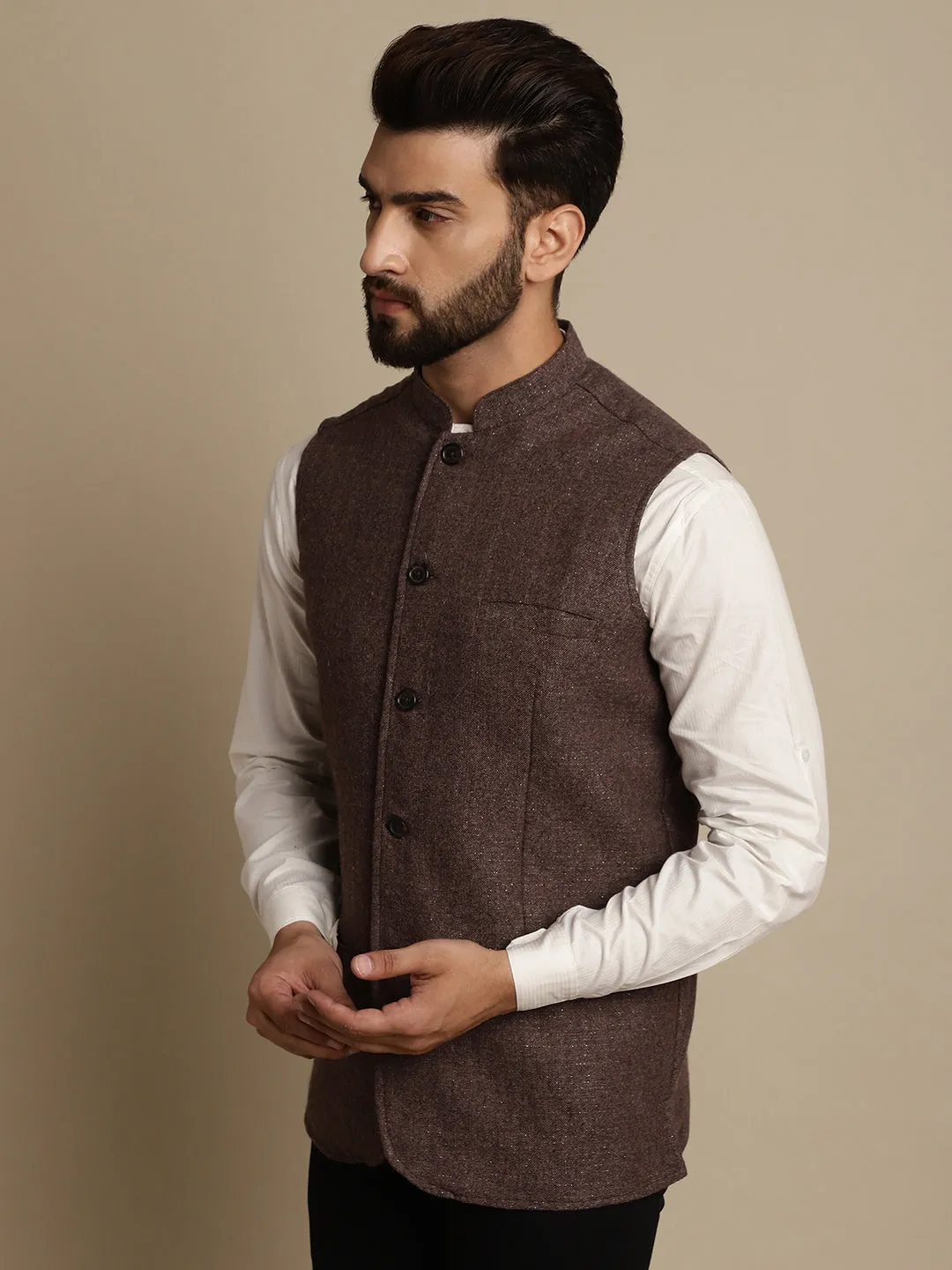 Men's Mandarin Collar Waistcoat - Even Apparels