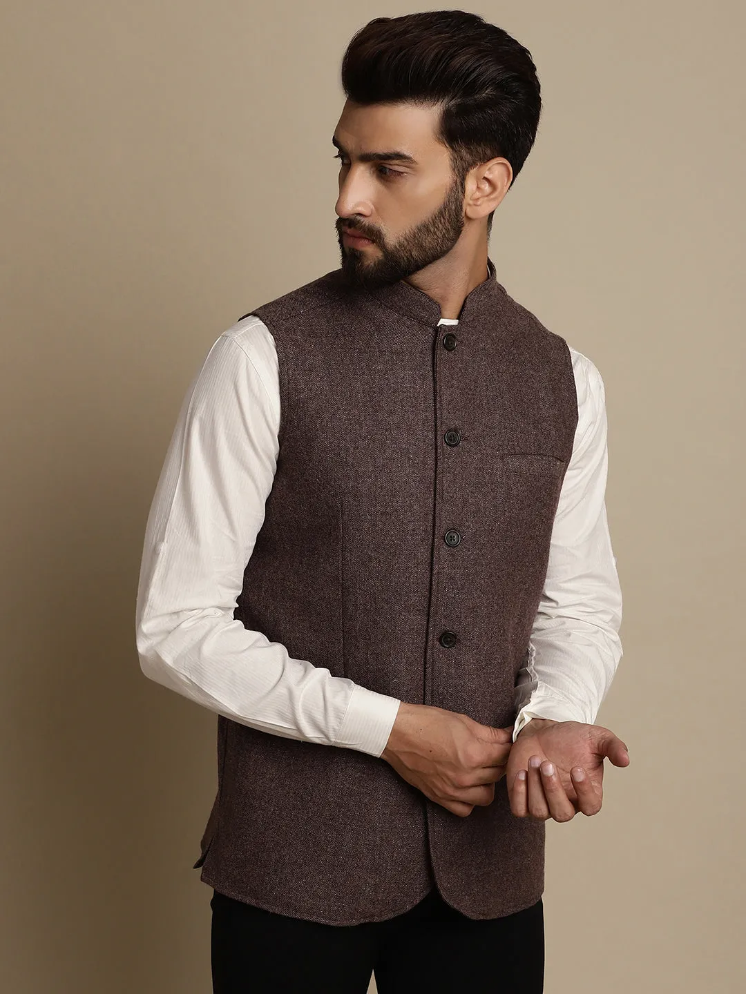 Men's Mandarin Collar Waistcoat - Even Apparels