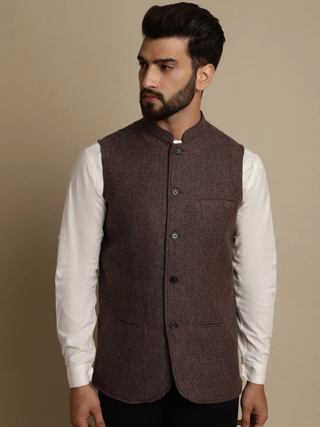 Men's Mandarin Collar Waistcoat - Even Apparels