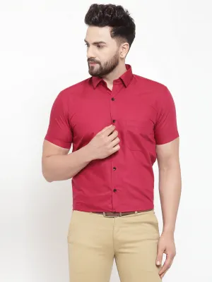 Men's Maroon Cotton Half Sleeves Solid Formal Shirts ( SF 754Mehroon ) - Jainish