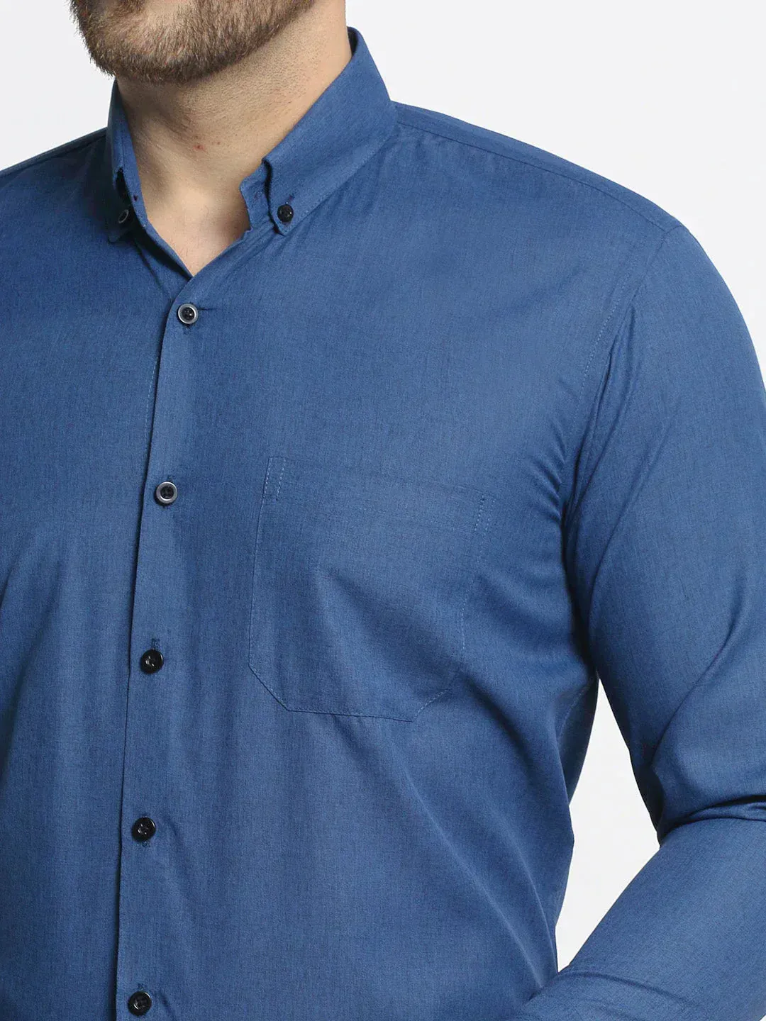 Men's Navy Cotton Solid Button Down Formal Shirts - Taantav