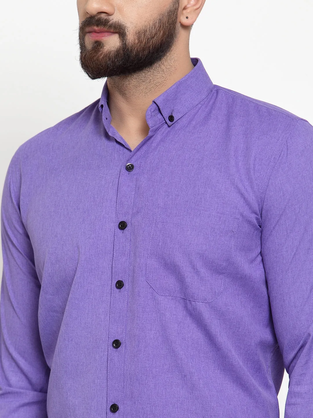 Men's Purple Cotton Solid Button Down Formal Shirts ( SF 734Voilet ) - Jainish