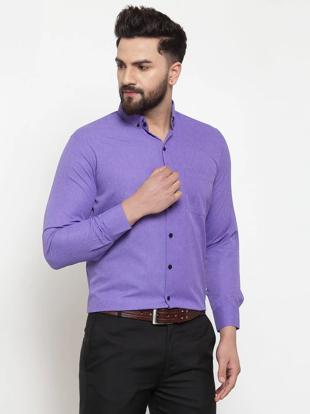 Men's Purple Cotton Solid Button Down Formal Shirts ( SF 734Voilet ) - Jainish