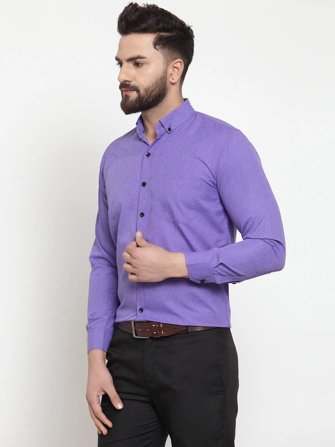 Men's Purple Cotton Solid Button Down Formal Shirts ( SF 734Voilet ) - Jainish