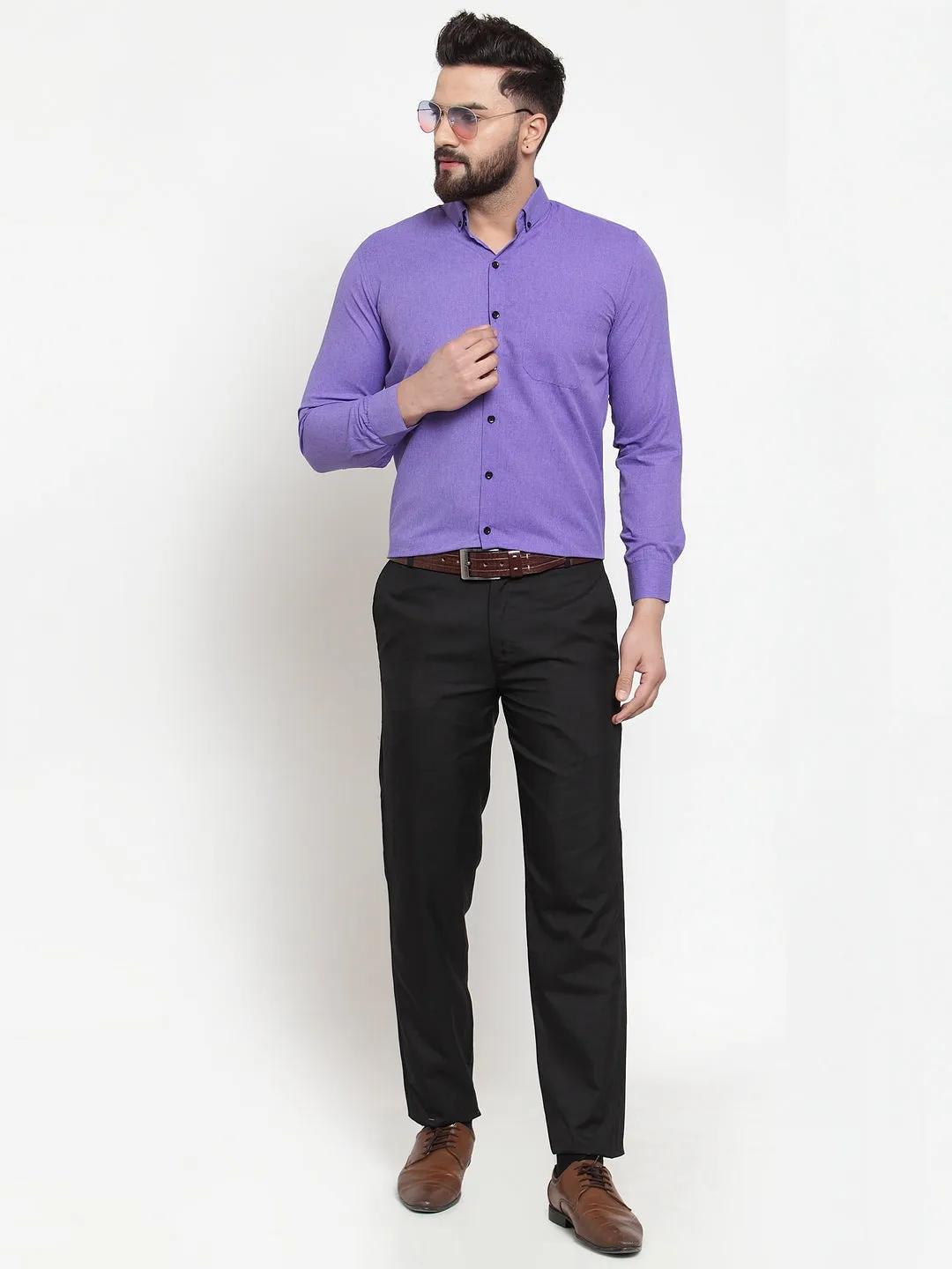 Men's Purple Cotton Solid Button Down Formal Shirts ( SF 734Voilet ) - Jainish