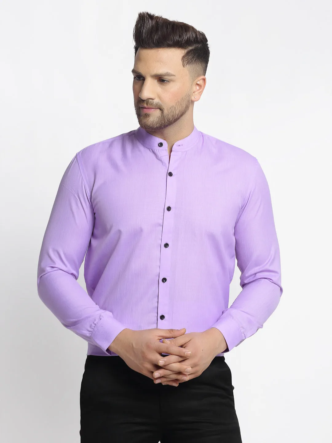 Men's Purple Cotton Solid Mandarin Collar Formal Shirts ( SF 726Voilet ) - Jainish