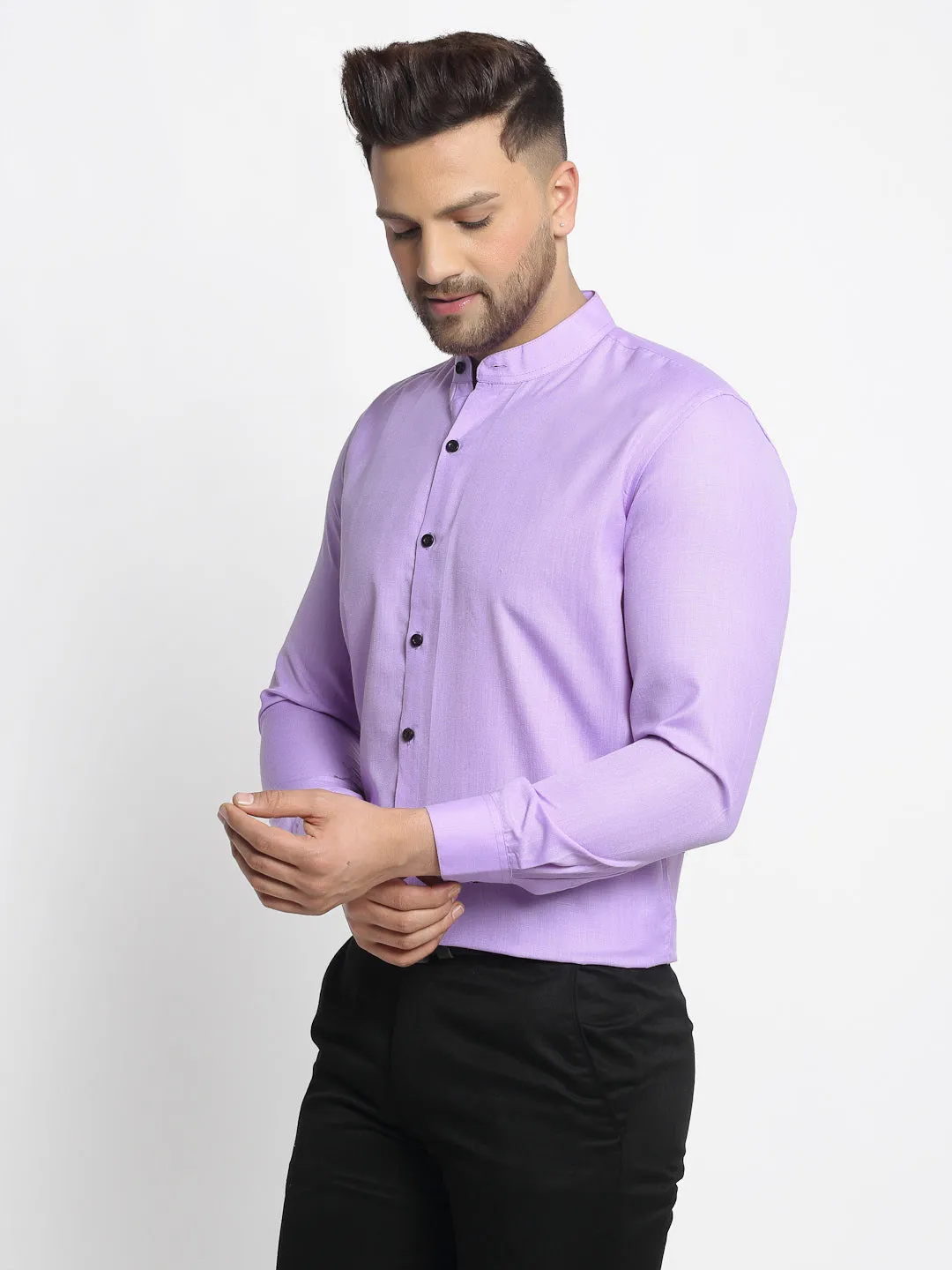 Men's Purple Cotton Solid Mandarin Collar Formal Shirts ( SF 726Voilet ) - Jainish