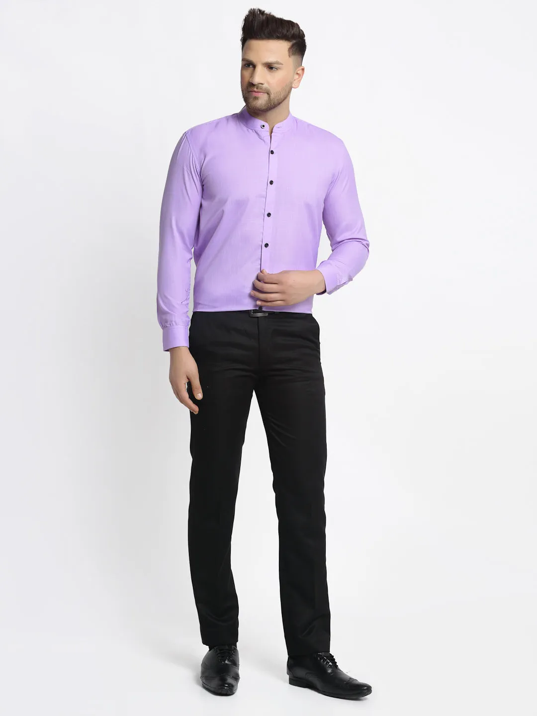 Men's Purple Cotton Solid Mandarin Collar Formal Shirts ( SF 726Voilet ) - Jainish