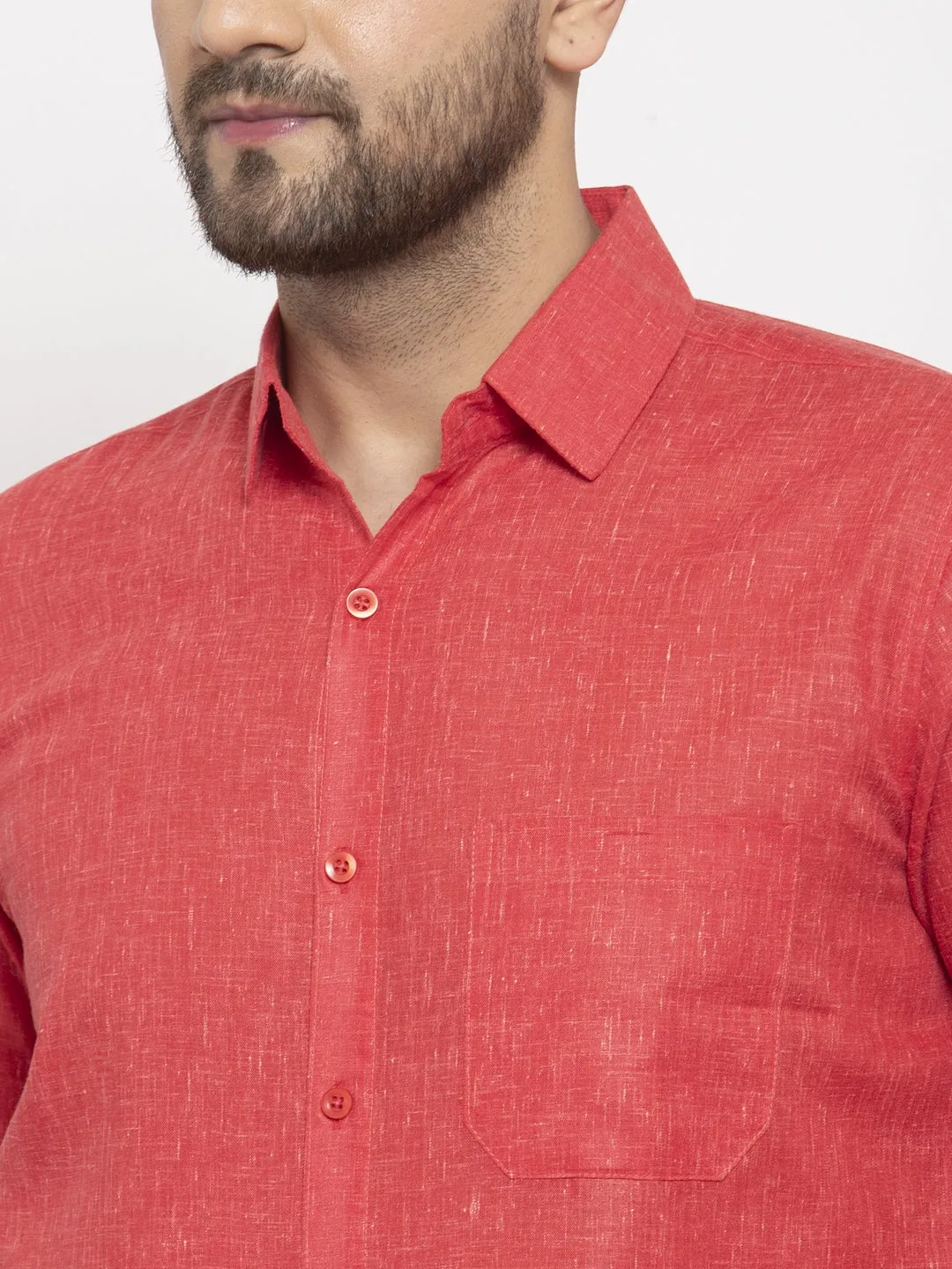 Men's Red Dobby Solid Formal Shirts ( SF 762Red ) - Jainish