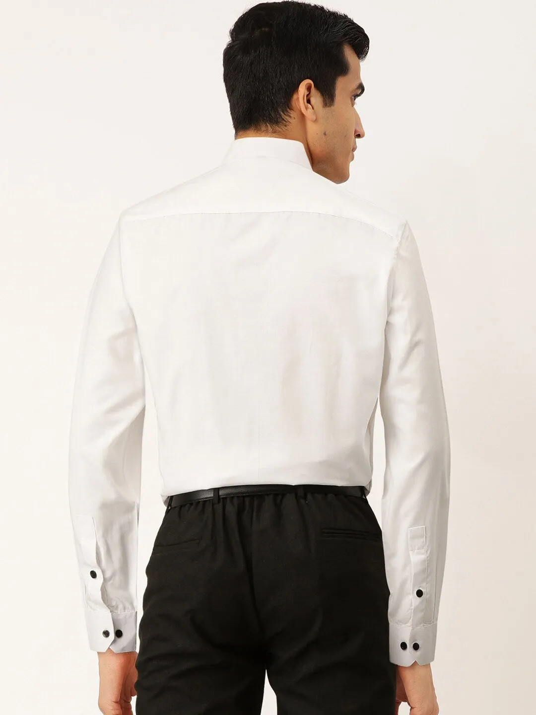 Men's White Cotton Solid Mandarin Collar Formal Shirts ( SF 726White ) - Jainish