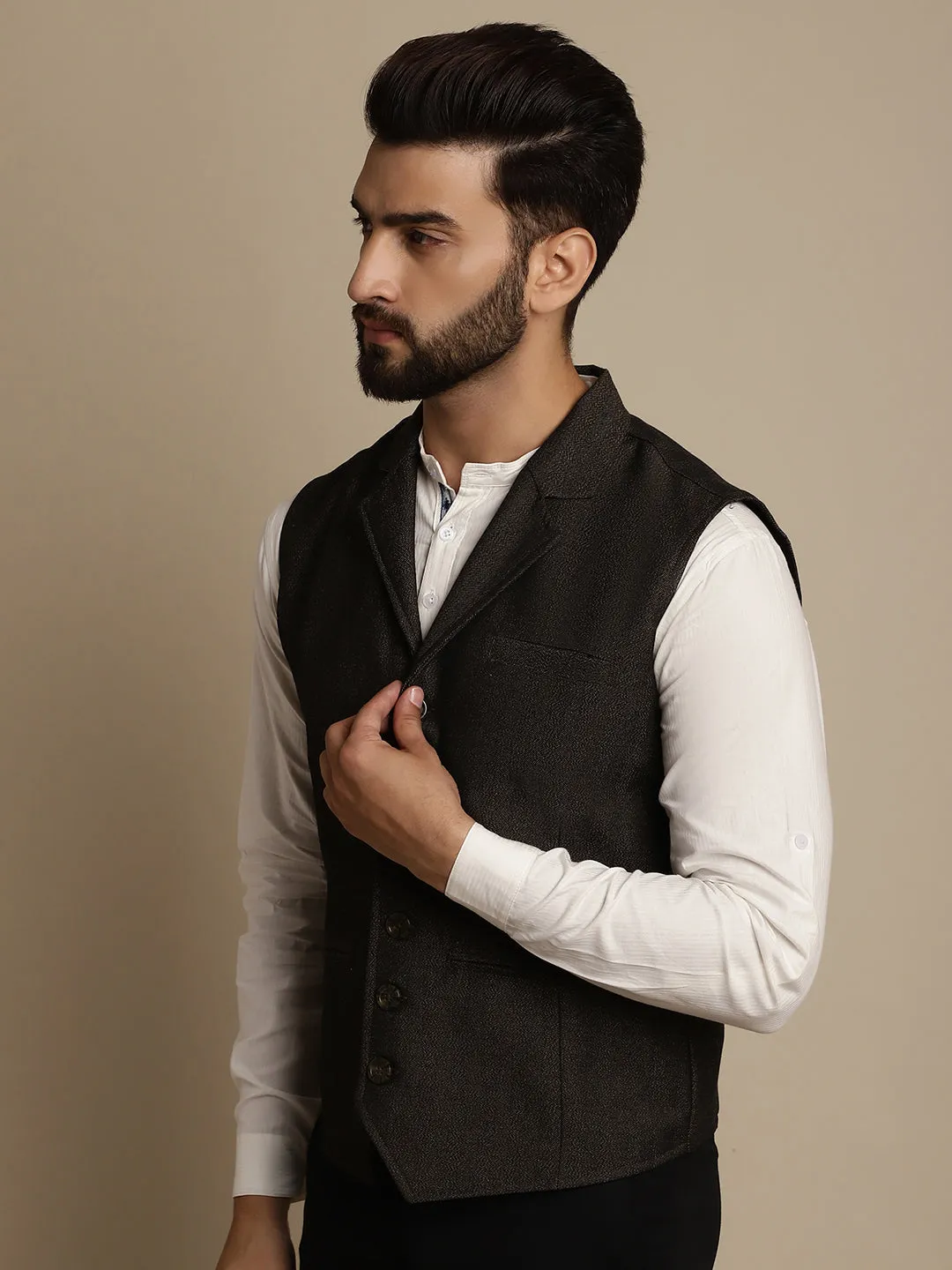 Men's Wool Waistcoat With Notched Lapel - Even Apparels