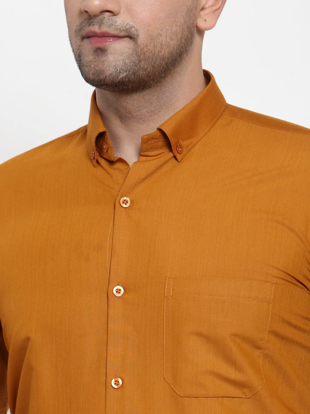 Men's Yellow Cotton Solid Button Down Formal Shirts ( SF 713Mustard ) - Jainish