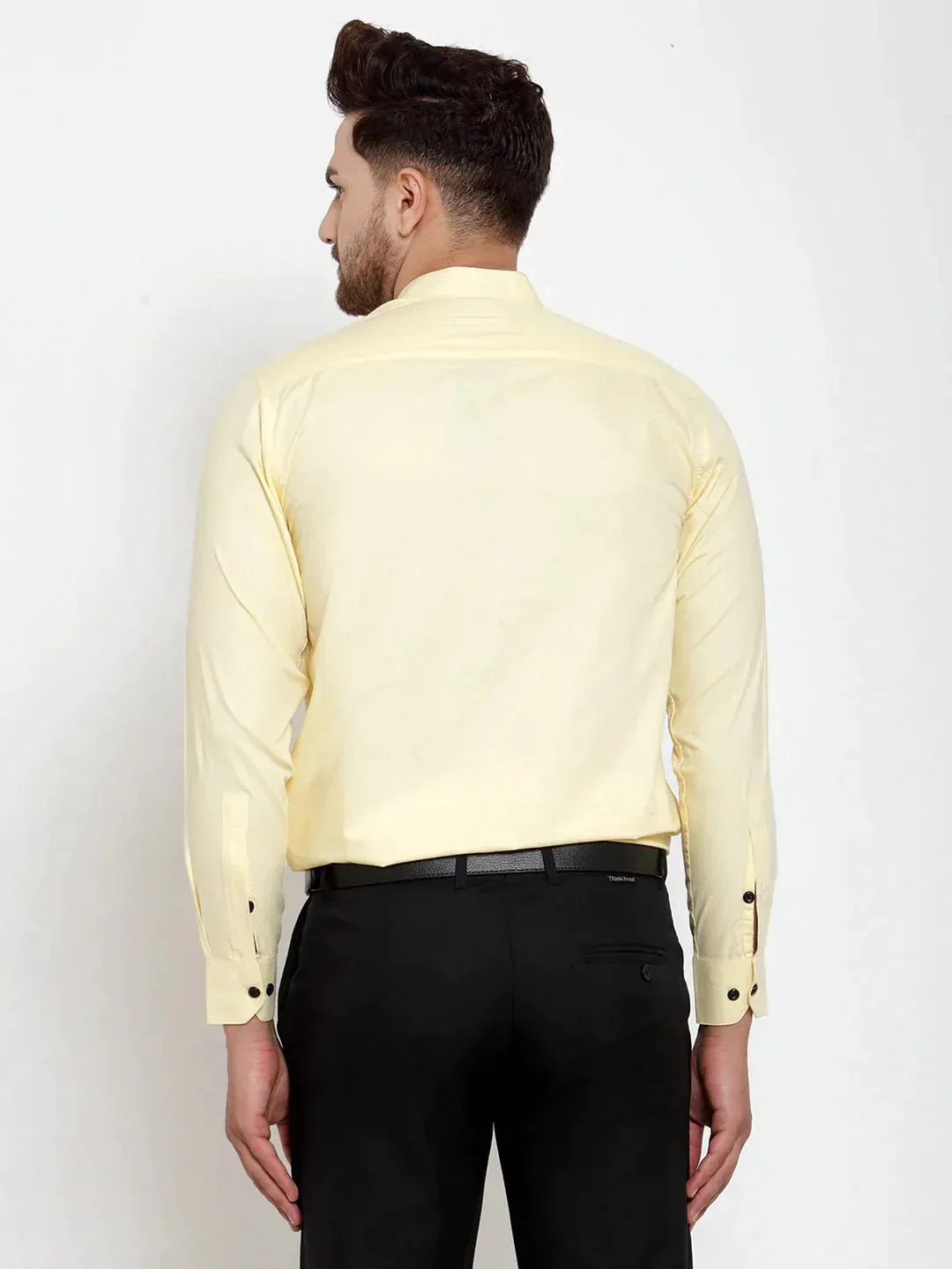 Men's Yellow Cotton Solid Mandarin Collar Formal Shirts - Taantav