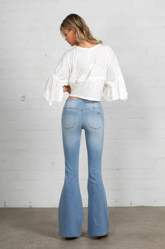 Mid Rise Banded Wide Flare Jeans