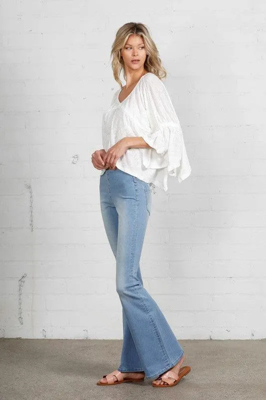 Mid Rise Banded Wide Flare Jeans