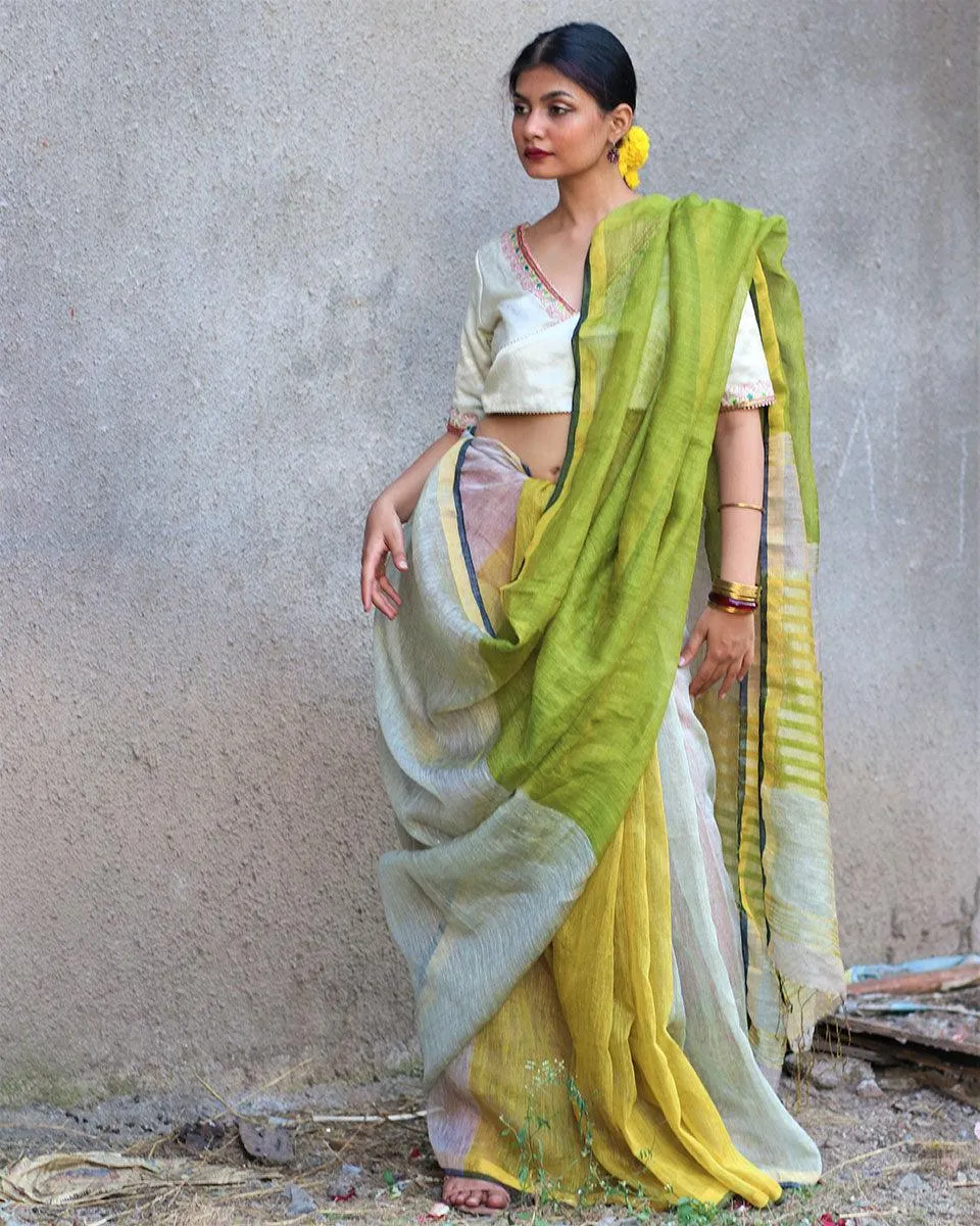 Noor Handwoven Linen Zari Saree - Gazala