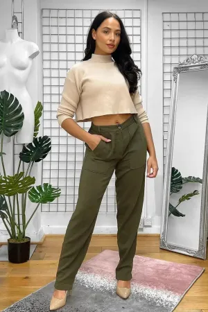 Olive Textured Fabric Casual Fit Trousers