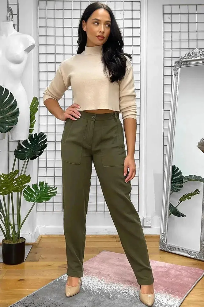 Olive Textured Fabric Casual Fit Trousers