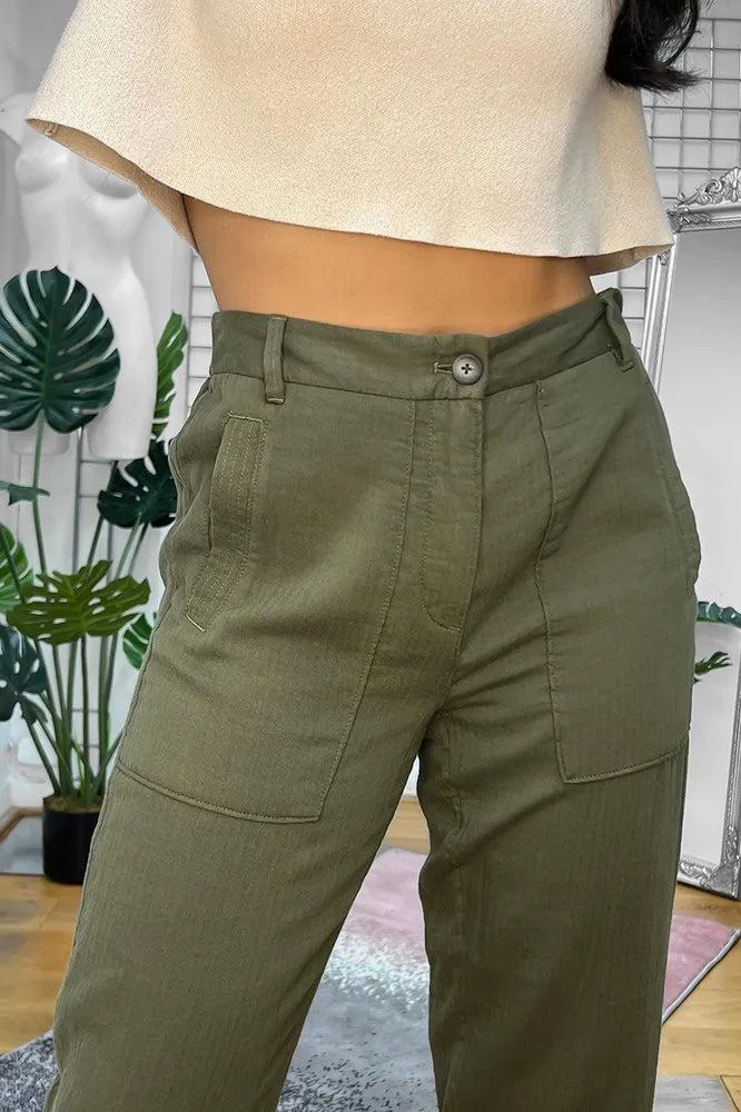 Olive Textured Fabric Casual Fit Trousers