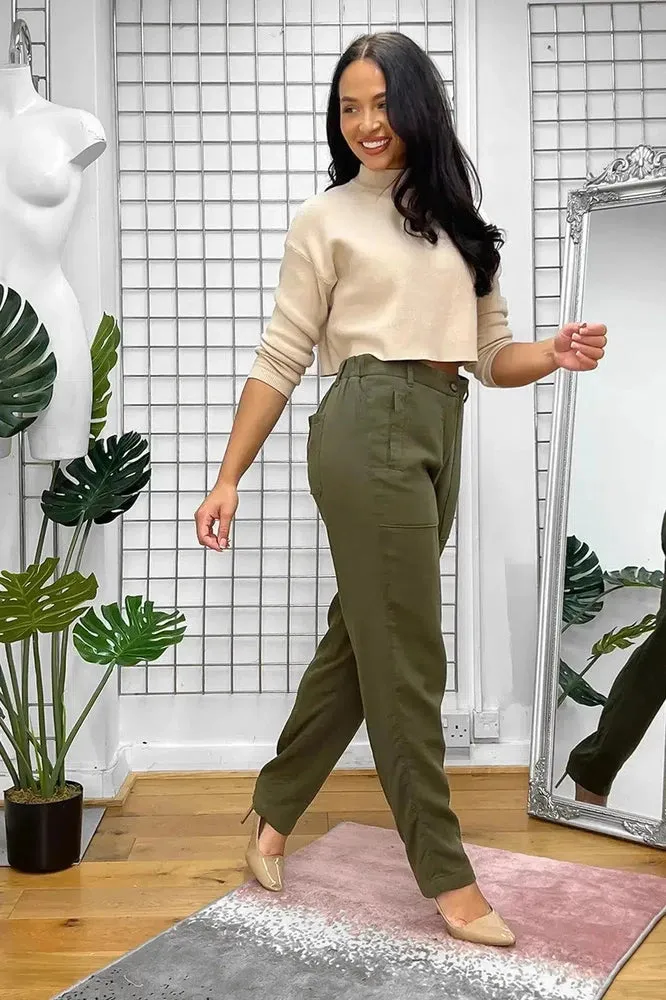 Olive Textured Fabric Casual Fit Trousers