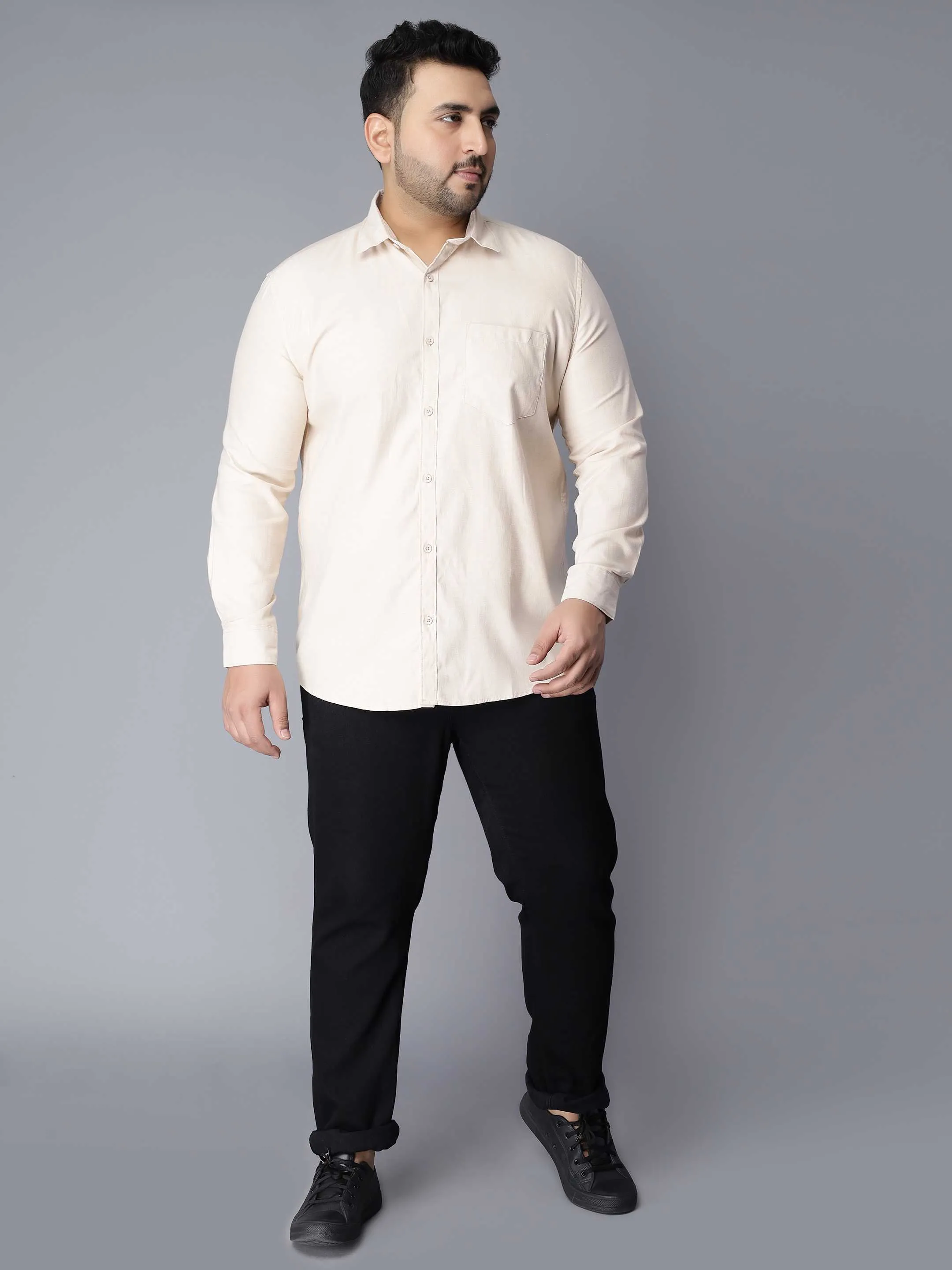 Oxford Cotton Beige Premium Plus Size Shirt