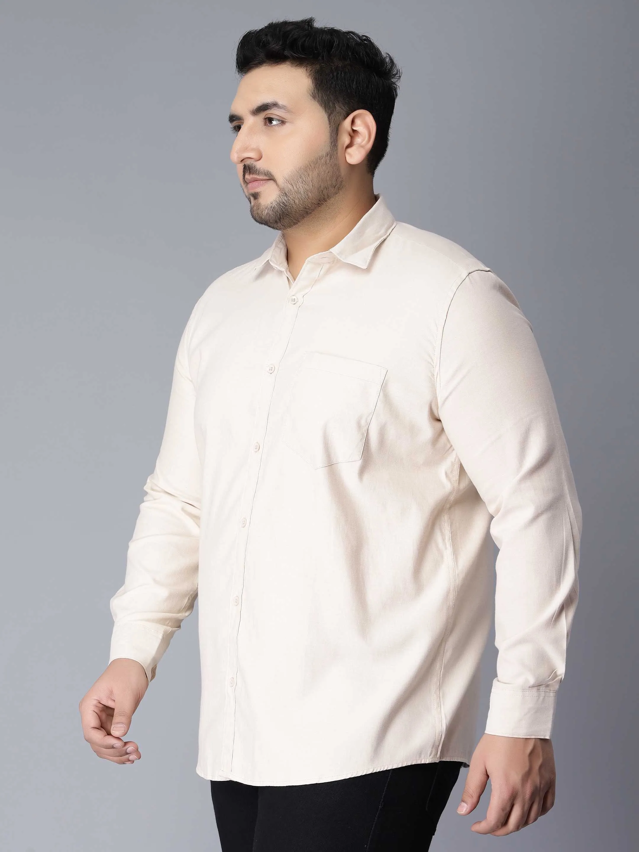 Oxford Cotton Beige Premium Plus Size Shirt