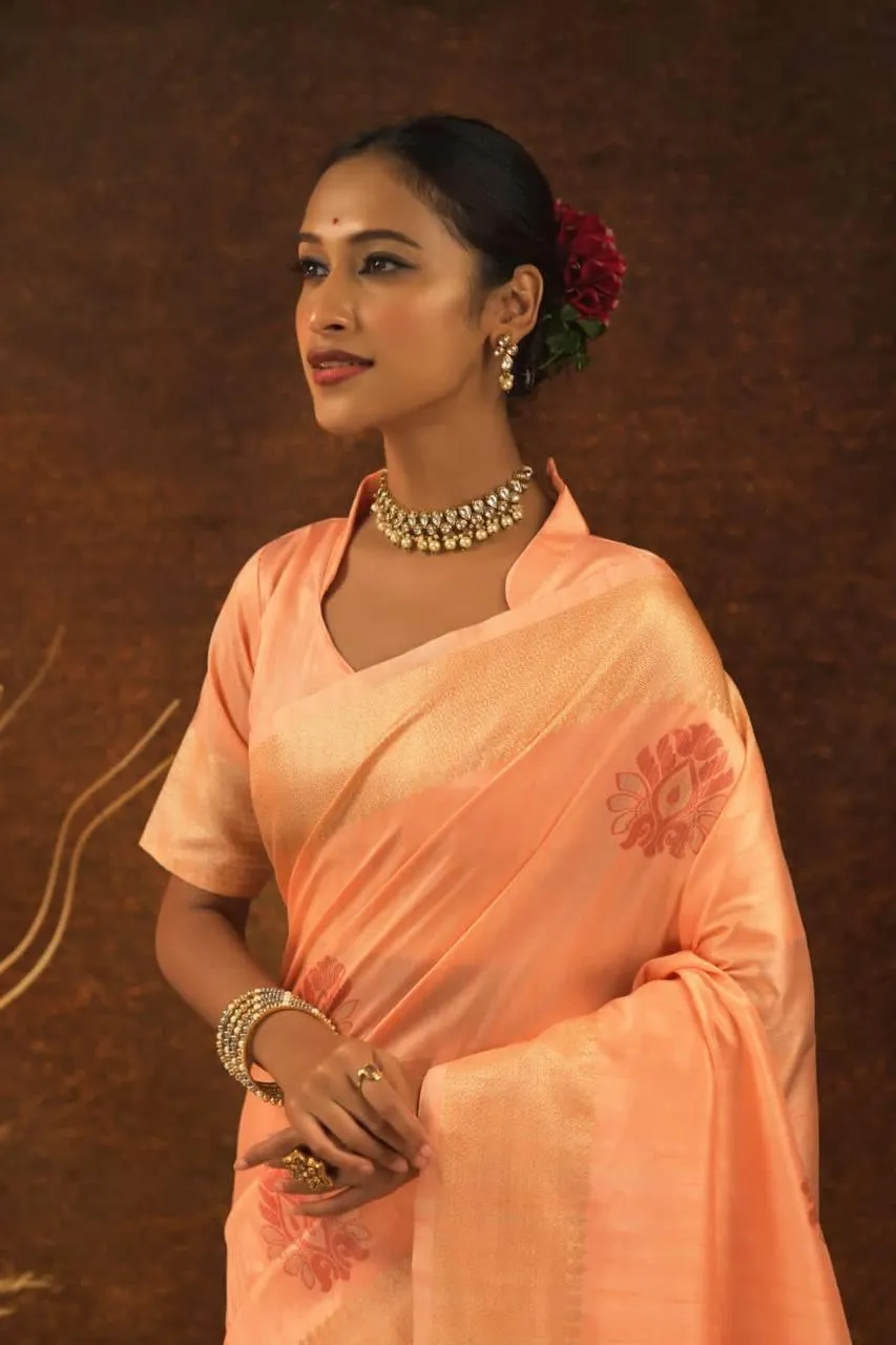 Peach Mulberry Silk  Saree