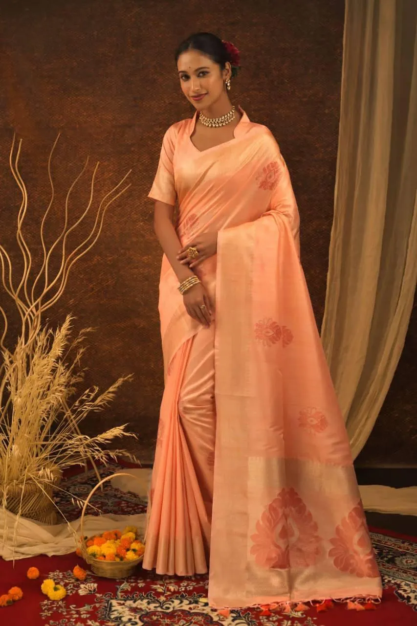 Peach Mulberry Silk  Saree