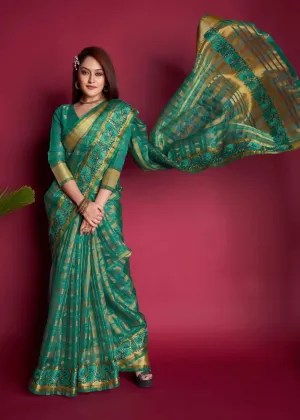 Pine Green Organza Silk  Saree