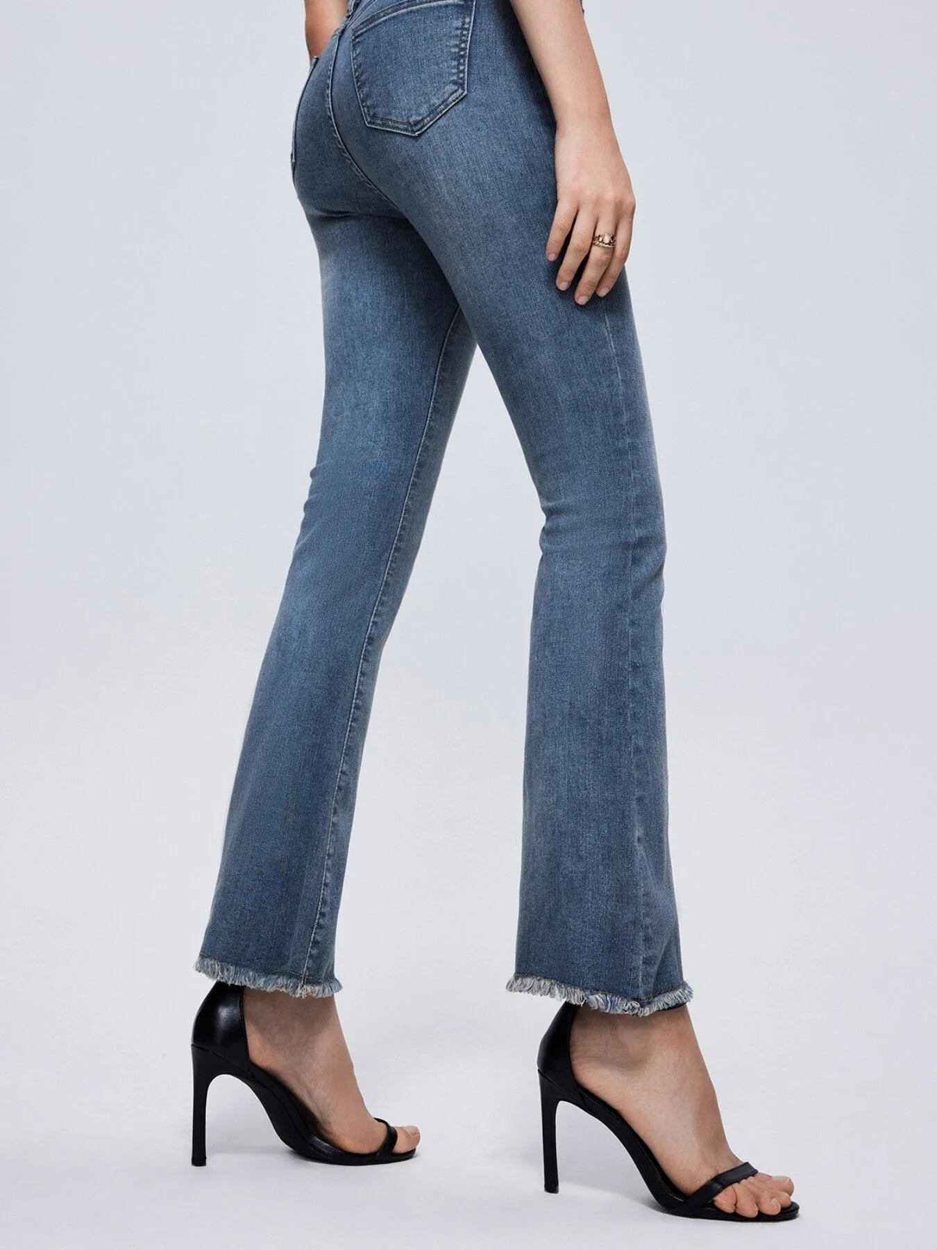 Pocket Button Flare Leg Jeans