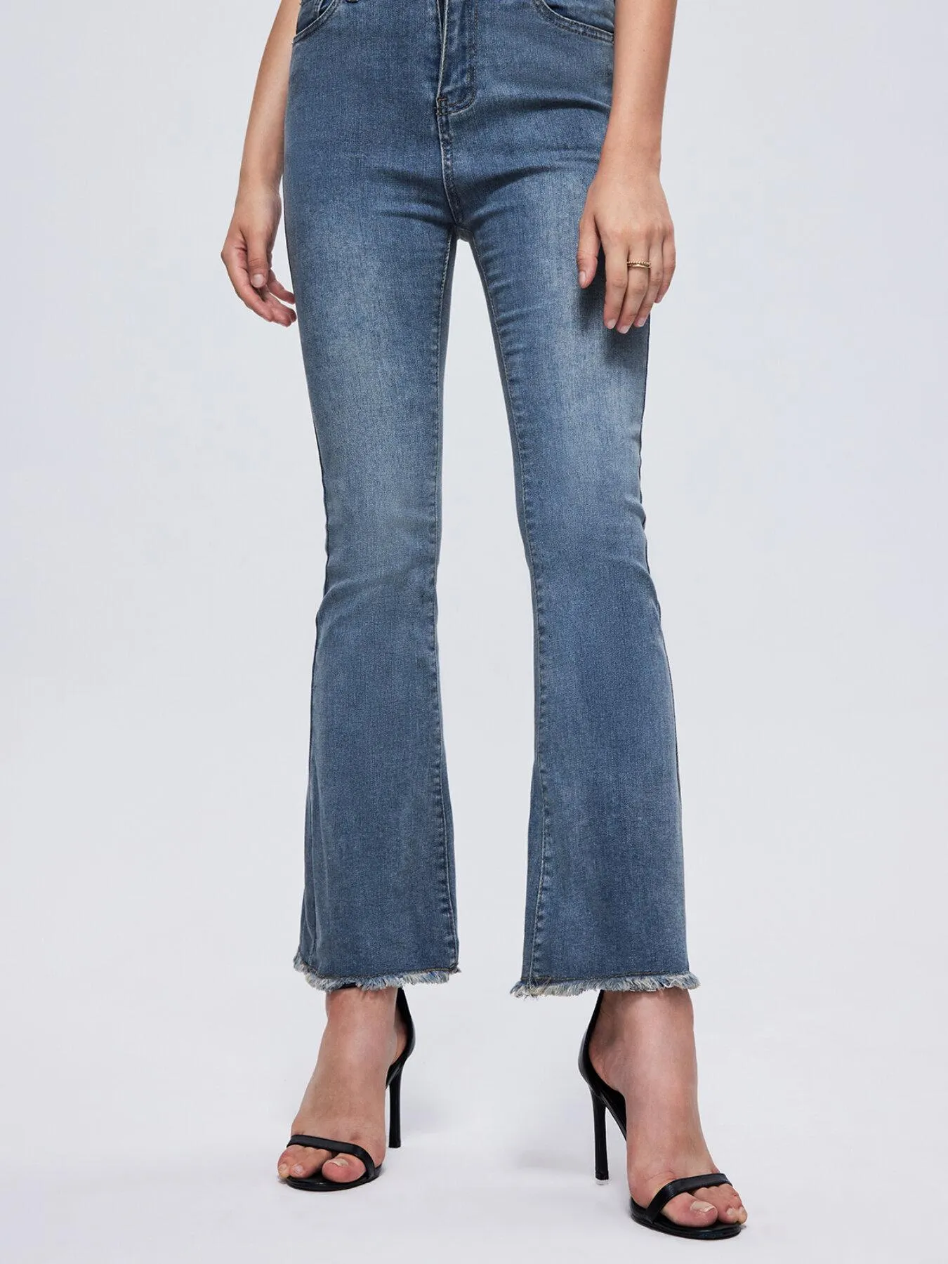 Pocket Button Flare Leg Jeans